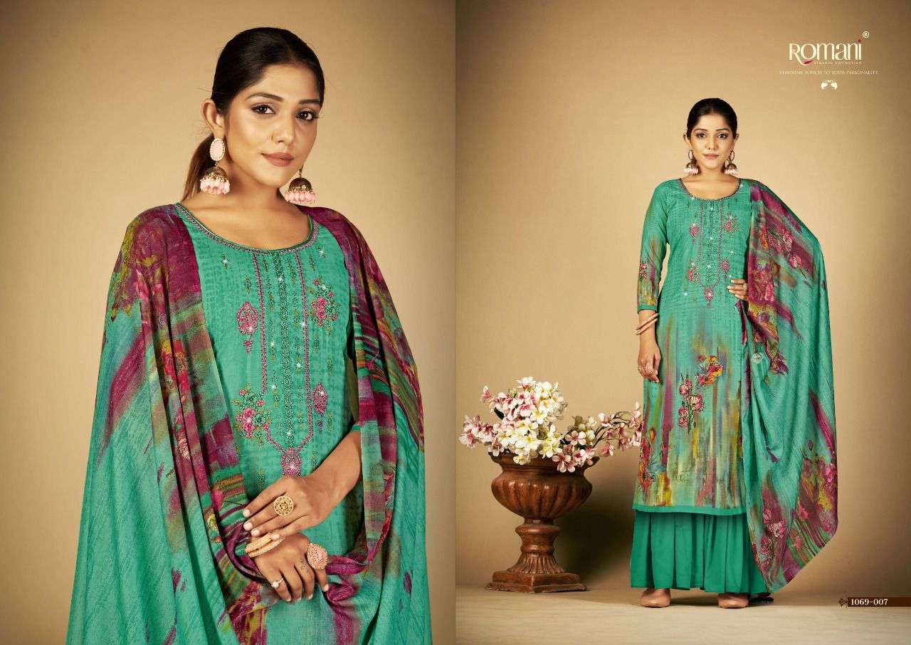 SABEENA BY ROMANI 1069-001 TO 1069-010 SERIES BEAUTIFUL SUITS COLORFUL STYLISH FANCY CASUAL WEAR & ETHNIC WEAR SOFT COTTON PRINT DRESSES AT WHOLESALE PRICE