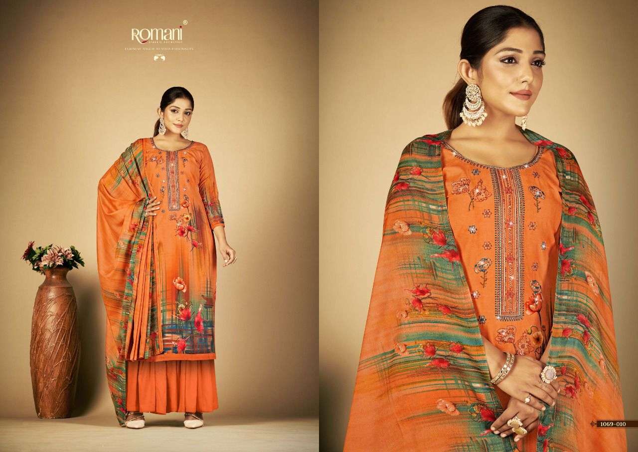 SABEENA BY ROMANI 1069-001 TO 1069-010 SERIES BEAUTIFUL SUITS COLORFUL STYLISH FANCY CASUAL WEAR & ETHNIC WEAR SOFT COTTON PRINT DRESSES AT WHOLESALE PRICE