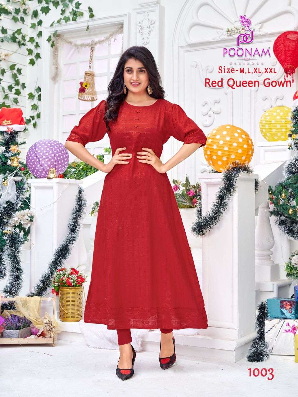 RED QUEEN GOWN BY POONAM DESIGNER 1001 TO 1006 SERIES DESIGNER STYLISH FANCY COLORFUL BEAUTIFUL PARTY WEAR & ETHNIC WEAR COLLECTION RAYON GOWN AT WHOLESALE PRICE