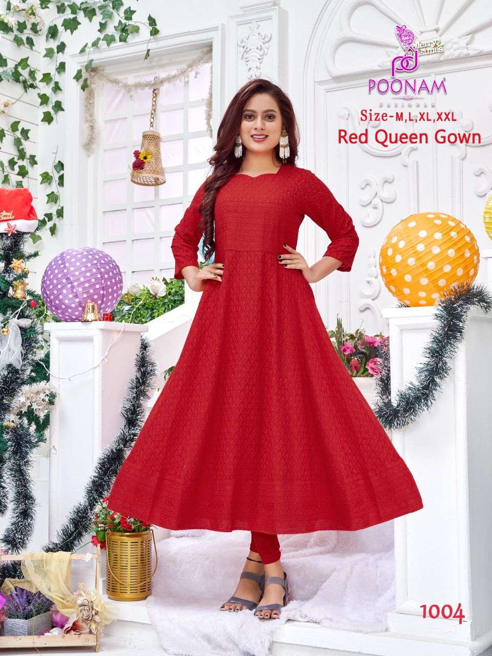 RED QUEEN GOWN BY POONAM DESIGNER 1001 TO 1006 SERIES DESIGNER STYLISH FANCY COLORFUL BEAUTIFUL PARTY WEAR & ETHNIC WEAR COLLECTION RAYON GOWN AT WHOLESALE PRICE
