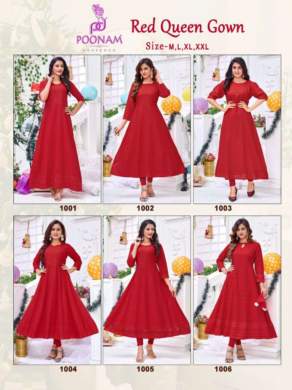 RED QUEEN GOWN BY POONAM DESIGNER 1001 TO 1006 SERIES DESIGNER STYLISH FANCY COLORFUL BEAUTIFUL PARTY WEAR & ETHNIC WEAR COLLECTION RAYON GOWN AT WHOLESALE PRICE