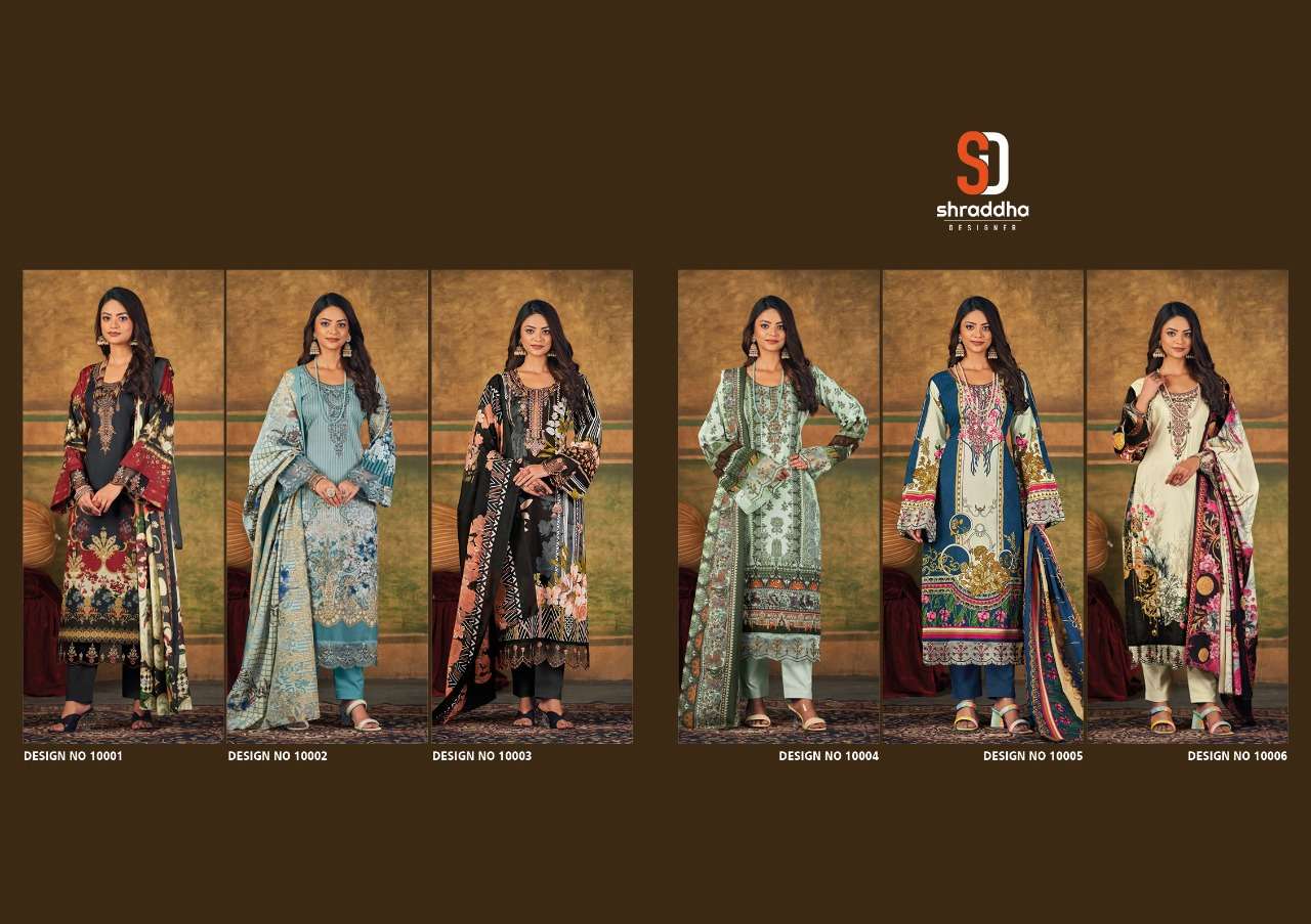 AMIRA BY SHRADDHA DESIGNER 10001 TO 10006 SERIES PAKISTANI TRADITIONAL WEAR COLLECTION BEAUTIFUL STYLISH FANCY COLORFUL PARTY WEAR & OCCASIONAL WEAR CAMBRIC COTTON EMBROIDERED DRESSES AT WHOLESALE PRICE