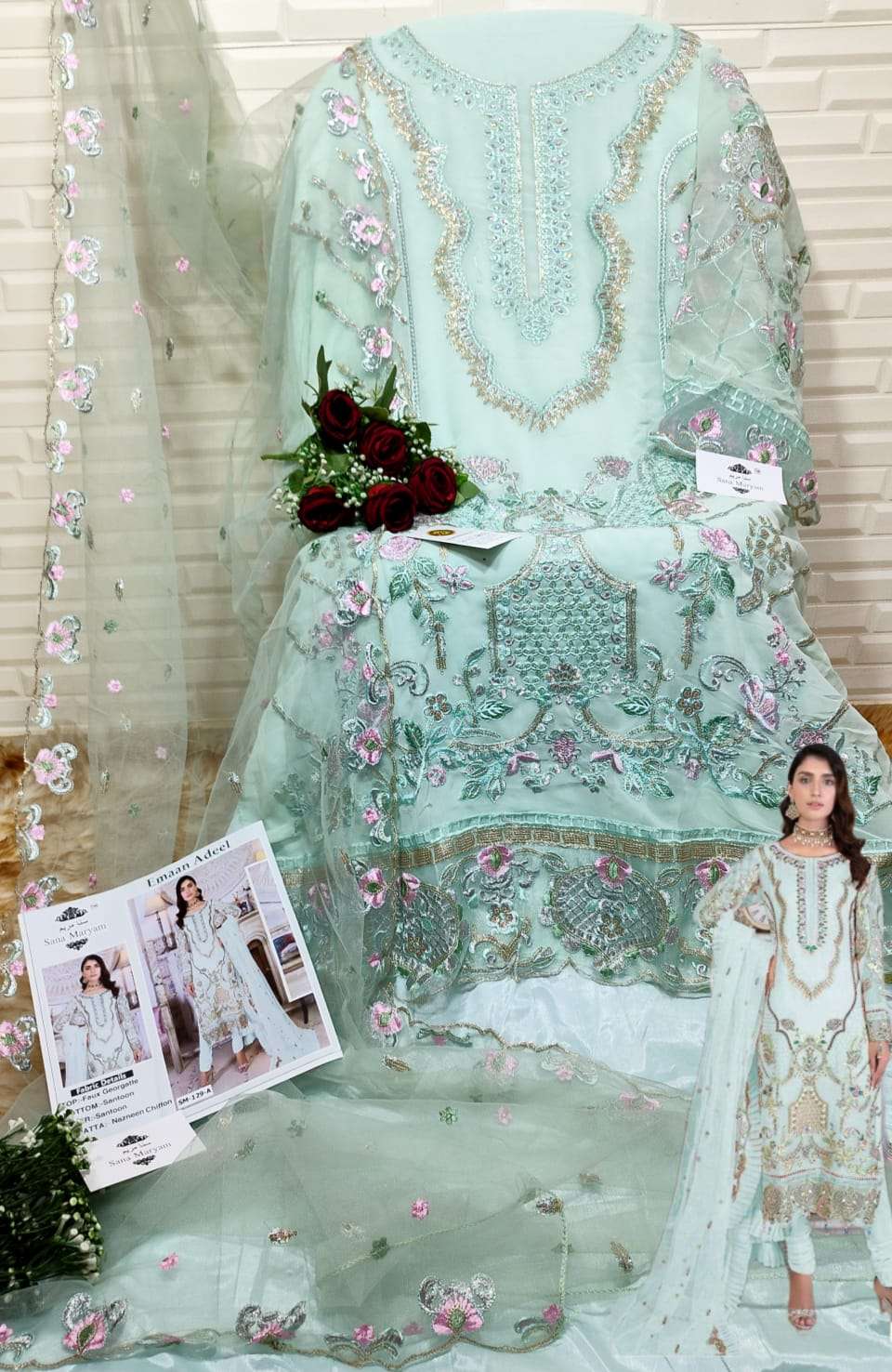 EMAAN ADEEL BY SANA MARYAM 129-A TO 129-C SERIES DESIGNER PAKISTANI SUITS BEAUTIFUL STYLISH FANCY COLORFUL PARTY WEAR & OCCASIONAL WEAR FAUX GEORGETTE EMBROIDERED DRESSES AT WHOLESALE PRICE