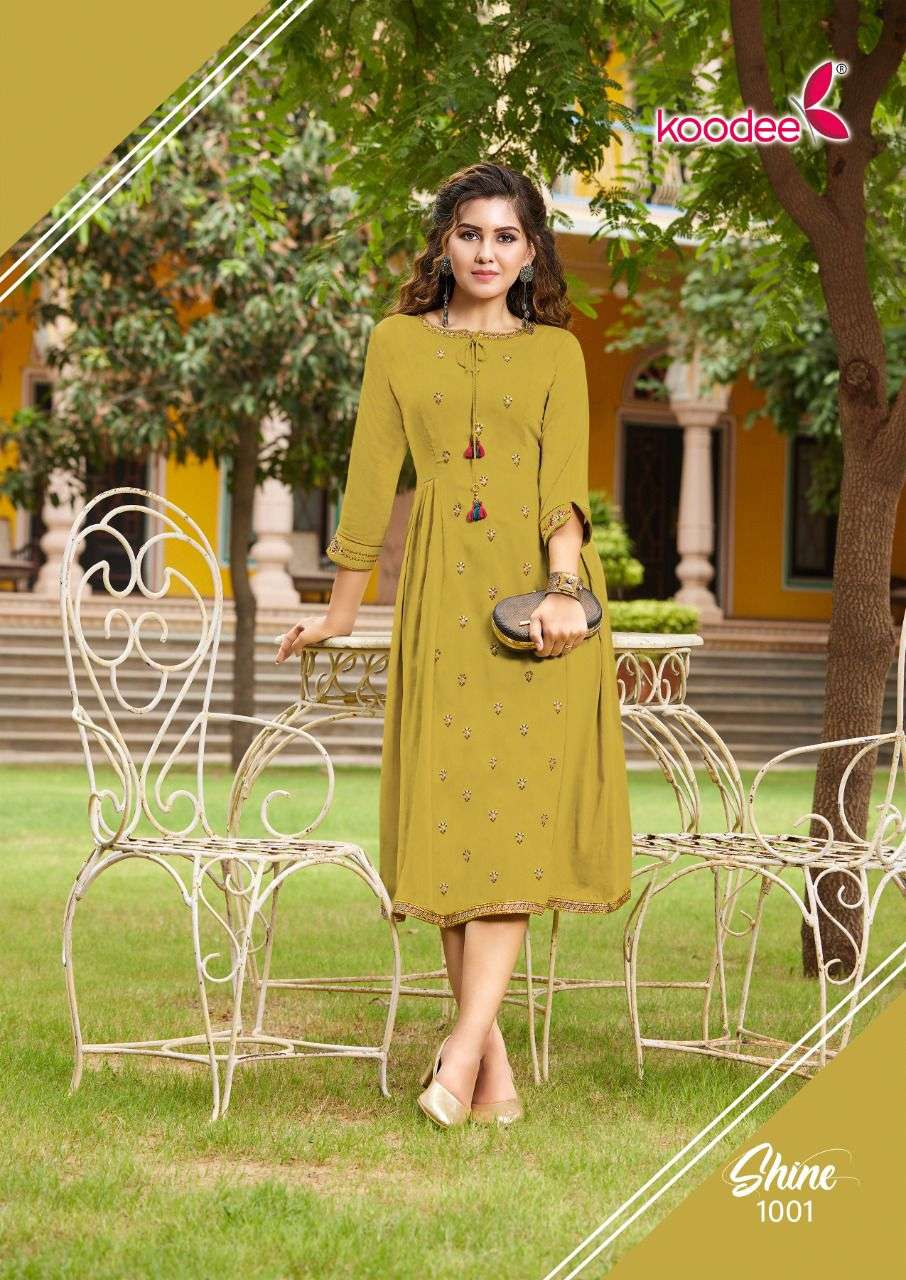 Shine By Koodee 1001 To 1004 Series Designer Stylish Fancy Colorful Beautiful Party Wear & Ethnic Wear Collection Heavy Chinnon Kurtis At Wholesale Price