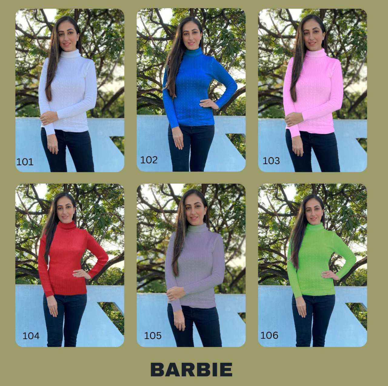 BARBIE BY FAB ZOO 101 TO 106 SERIES DESIGNER STYLISH FANCY COLORFUL BEAUTIFUL PARTY WEAR & ETHNIC WEAR COLLECTION RABBIT WOOL TOPS AT WHOLESALE PRICE