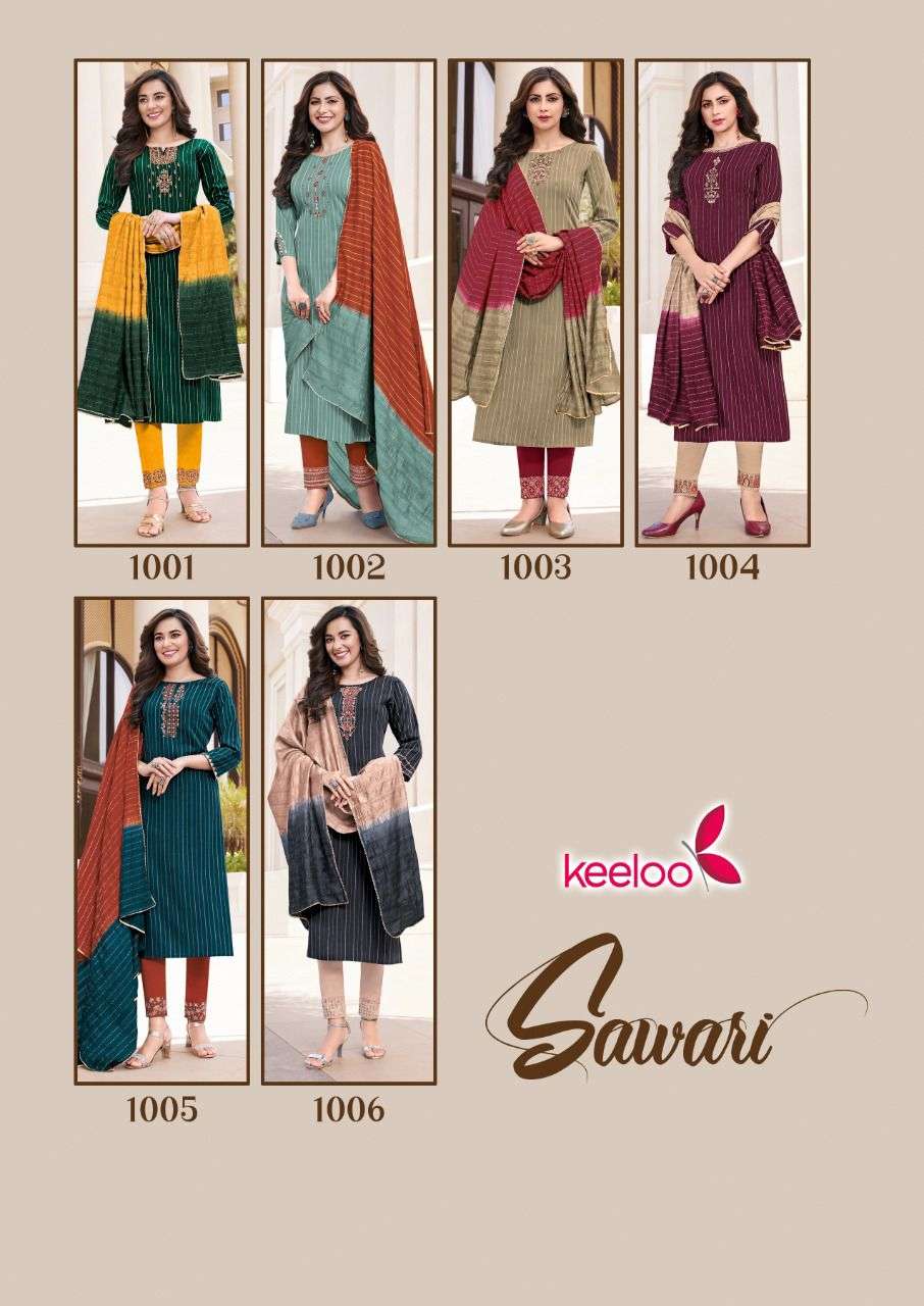 Sawari By Keeloo 1001 To 1006 Series Beautiful Suits Colorful Stylish Fancy Casual Wear & Ethnic Wear Viscose Strip Dresses At Wholesale Price