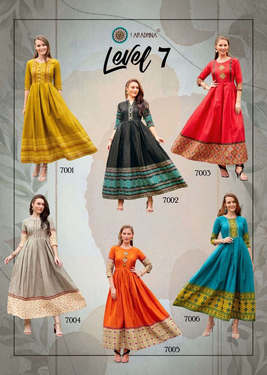 LEVEL VOL-7 BY ARADHNA FASHION 7001 TO 7012 SERIES DESIGNER STYLISH FANCY COLORFUL BEAUTIFUL PARTY WEAR & ETHNIC WEAR COLLECTION PURE COTTON GOWN AT WHOLESALE PRICE