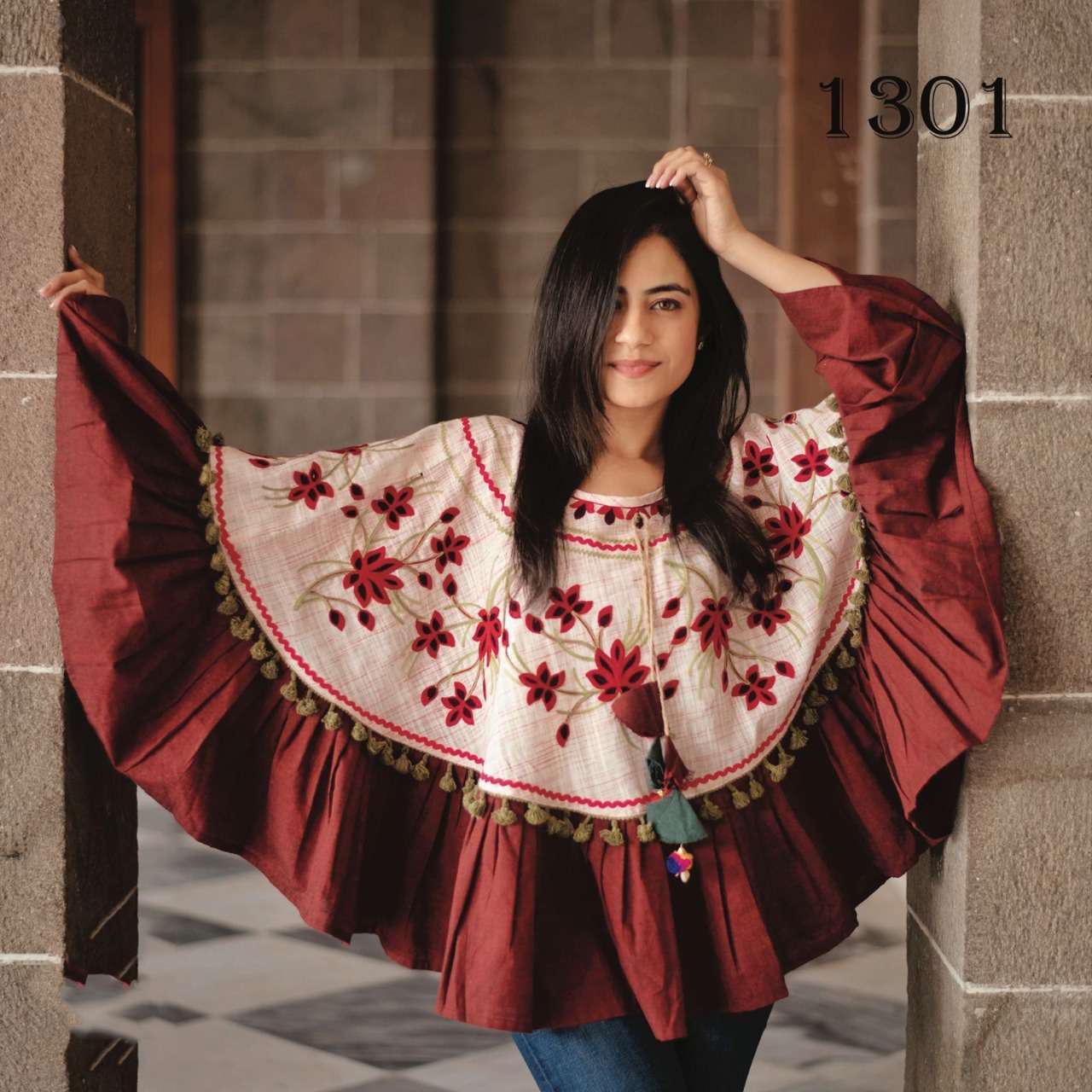 PONCHO BY KAAMIRI 1300 TO 1307 SERIES DESIGNER STYLISH FANCY COLORFUL BEAUTIFUL PARTY WEAR & ETHNIC WEAR COLLECTION FANCY TOPS AT WHOLESALE PRICE