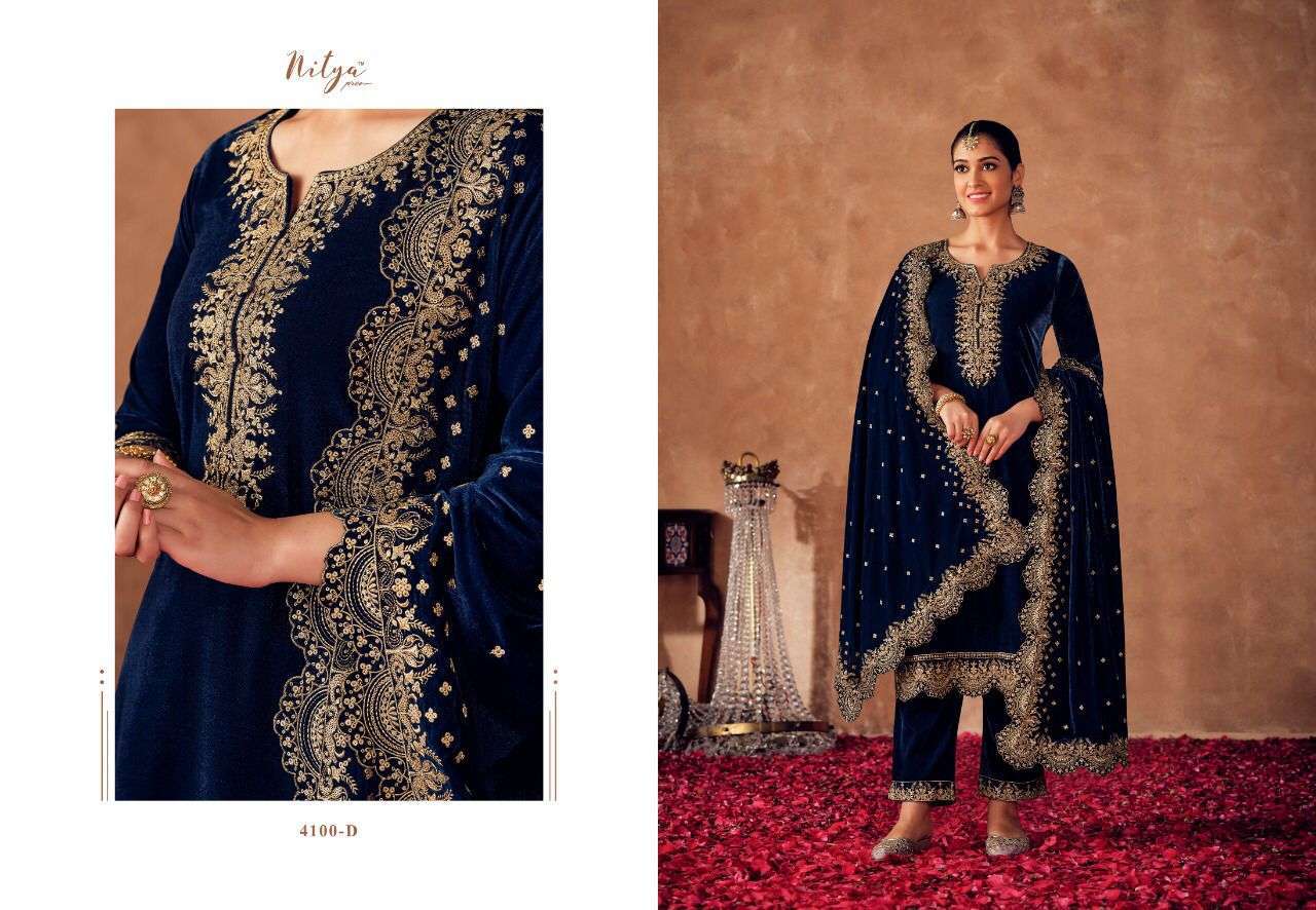 ALINA BY LT FABRICS 4100-A TO 4100-E SERIES FESTIVE TRADITIONAL WEAR COLLECTION BEAUTIFUL STYLISH FANCY COLORFUL PARTY WEAR & OCCASIONAL WEAR VELVET EMBROIDERED DRESSES AT WHOLESALE PRICE