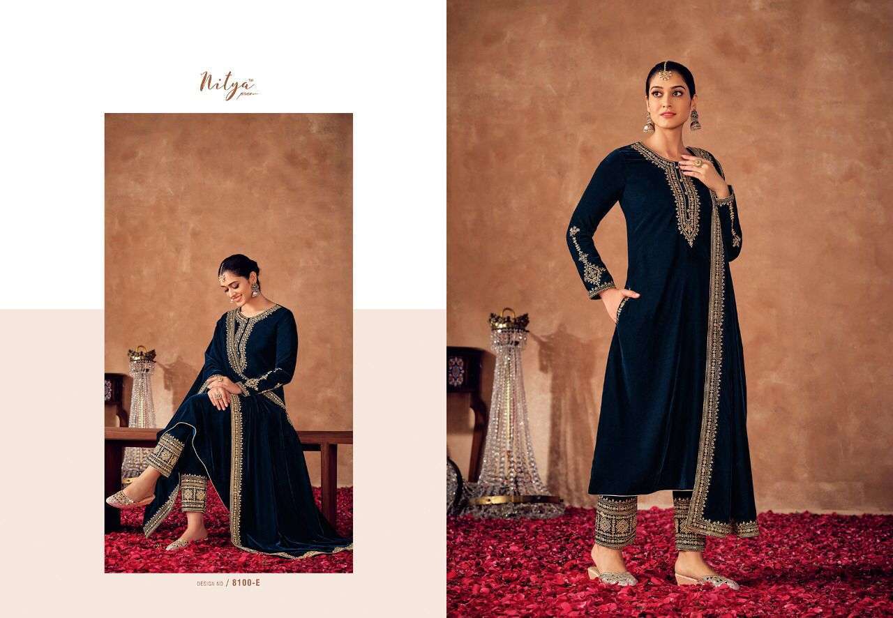 AFREEN BY LT FABRICS 8100-A TO 8100-F SERIES FESTIVE TRADITIONAL WEAR COLLECTION BEAUTIFUL STYLISH FANCY COLORFUL PARTY WEAR & OCCASIONAL WEAR VELVET EMBROIDERED DRESSES AT WHOLESALE PRICE