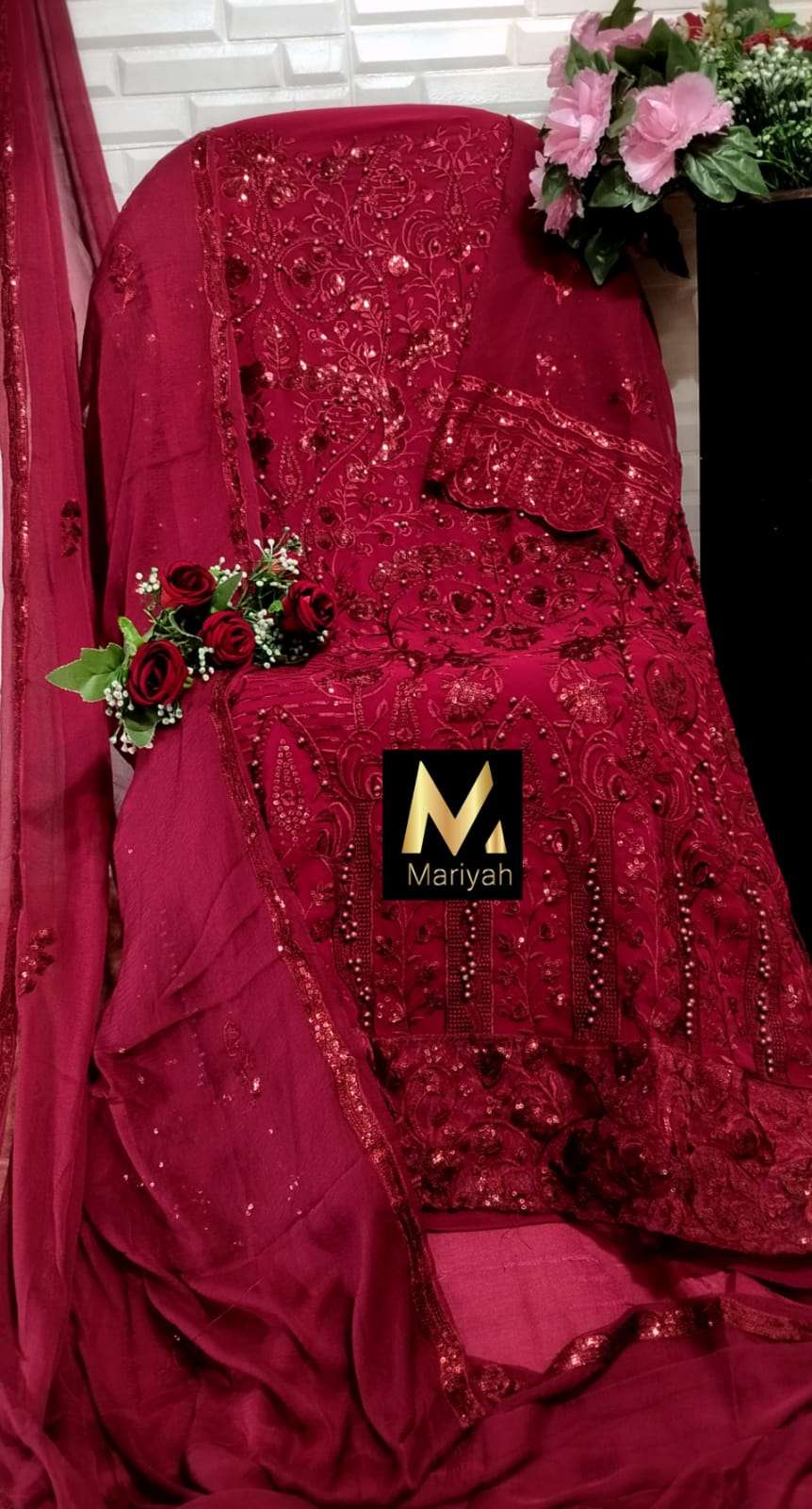 MARIYAH HIT DESIGN M-145 BY MARIYAH BEAUTIFUL PAKISTANI SUITS COLORFUL STYLISH FANCY CASUAL WEAR & ETHNIC WEAR FAUX GEORGETTE EMBROIDERED DRESSES AT WHOLESALE PRICE
