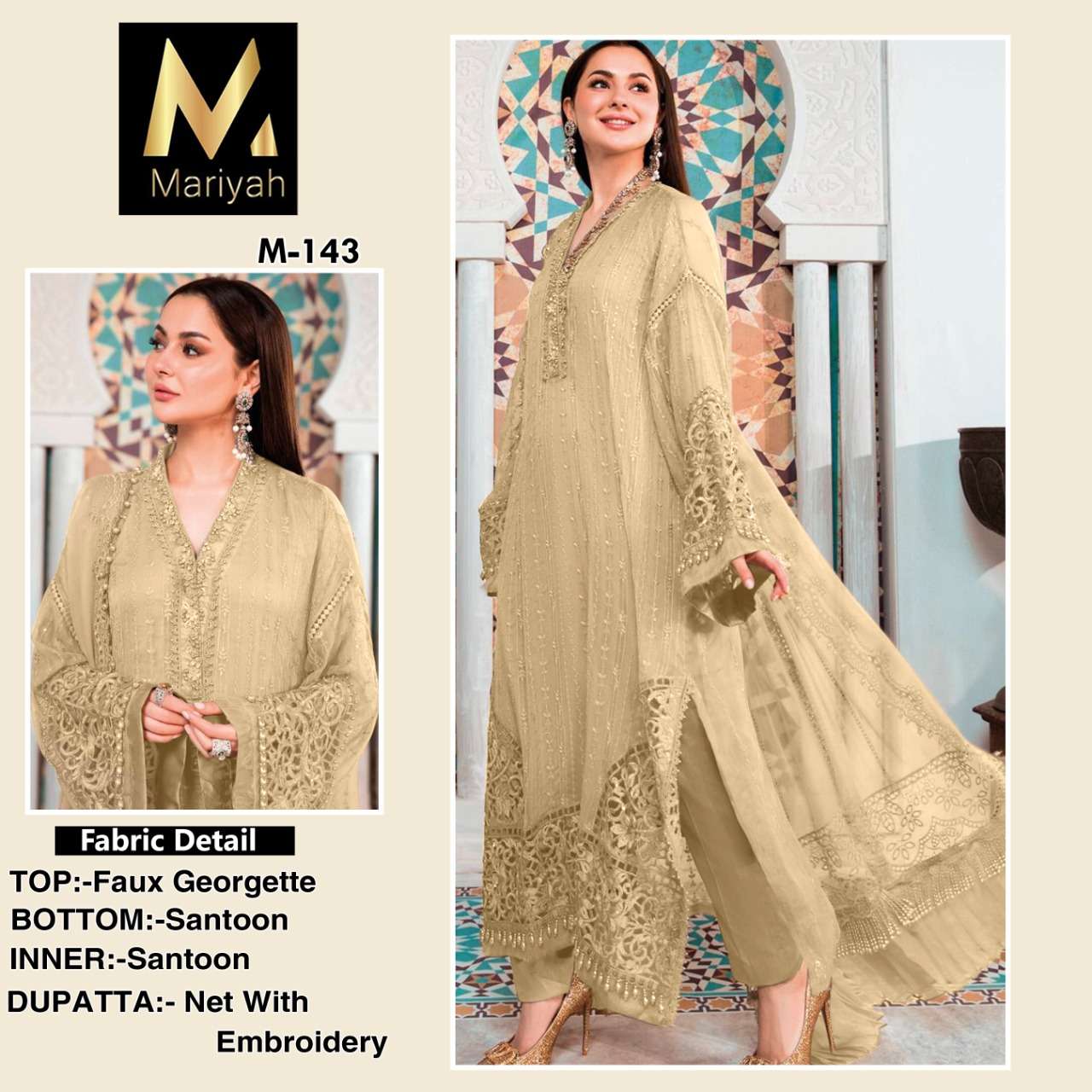 Mariyah Hit Design M-143 By Mariyah Beautiful Pakistani Suits Colorful Stylish Fancy Casual Wear & Ethnic Wear Faux Georgette Embroidered Dresses At Wholesale Price