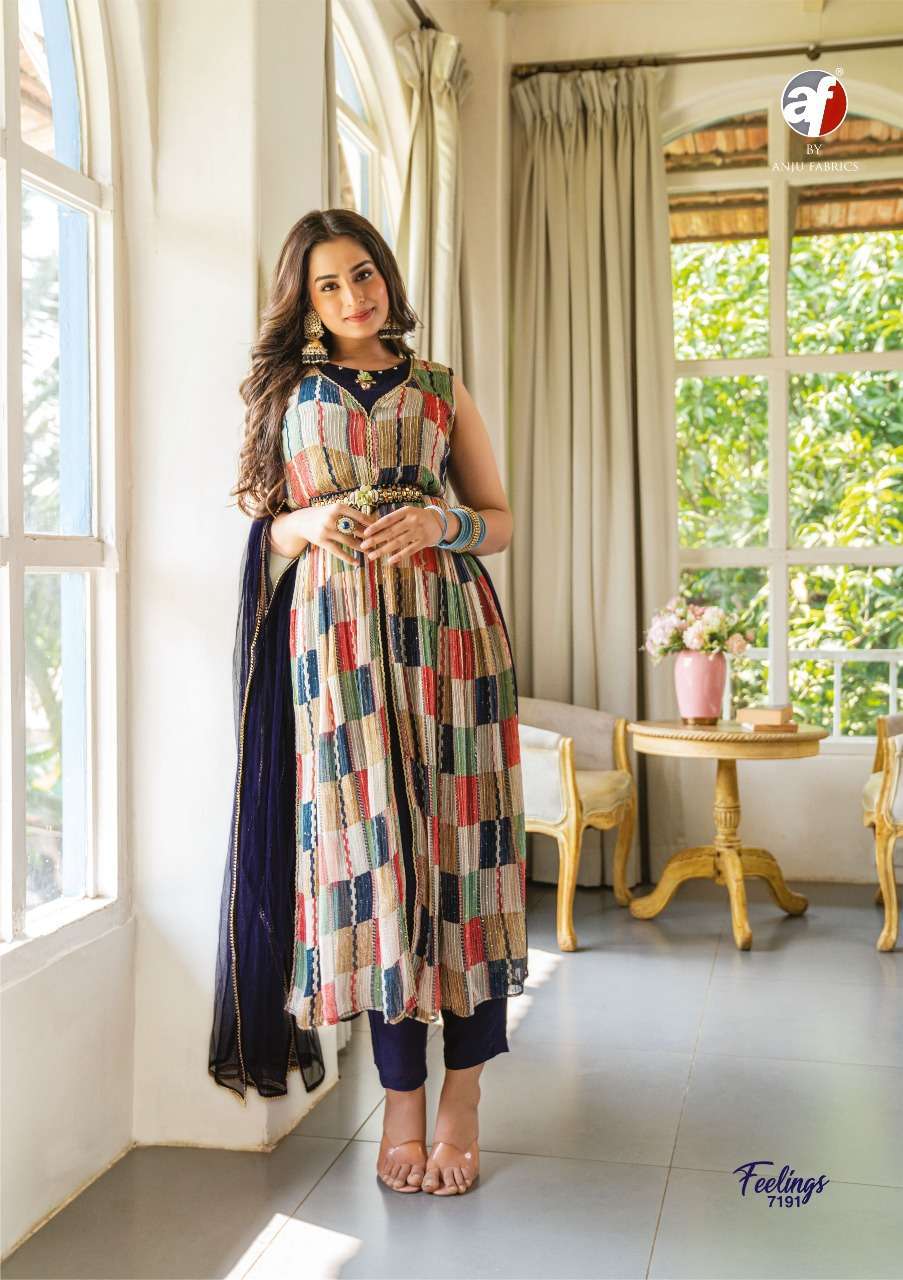 Feelings By Anju Fabrics 7191 To 7196 Series Festive Traditional Wear Collection Beautiful Stylish Fancy Colorful Party Wear & Occasional Wear Georgette Dresses At Wholesale Price
