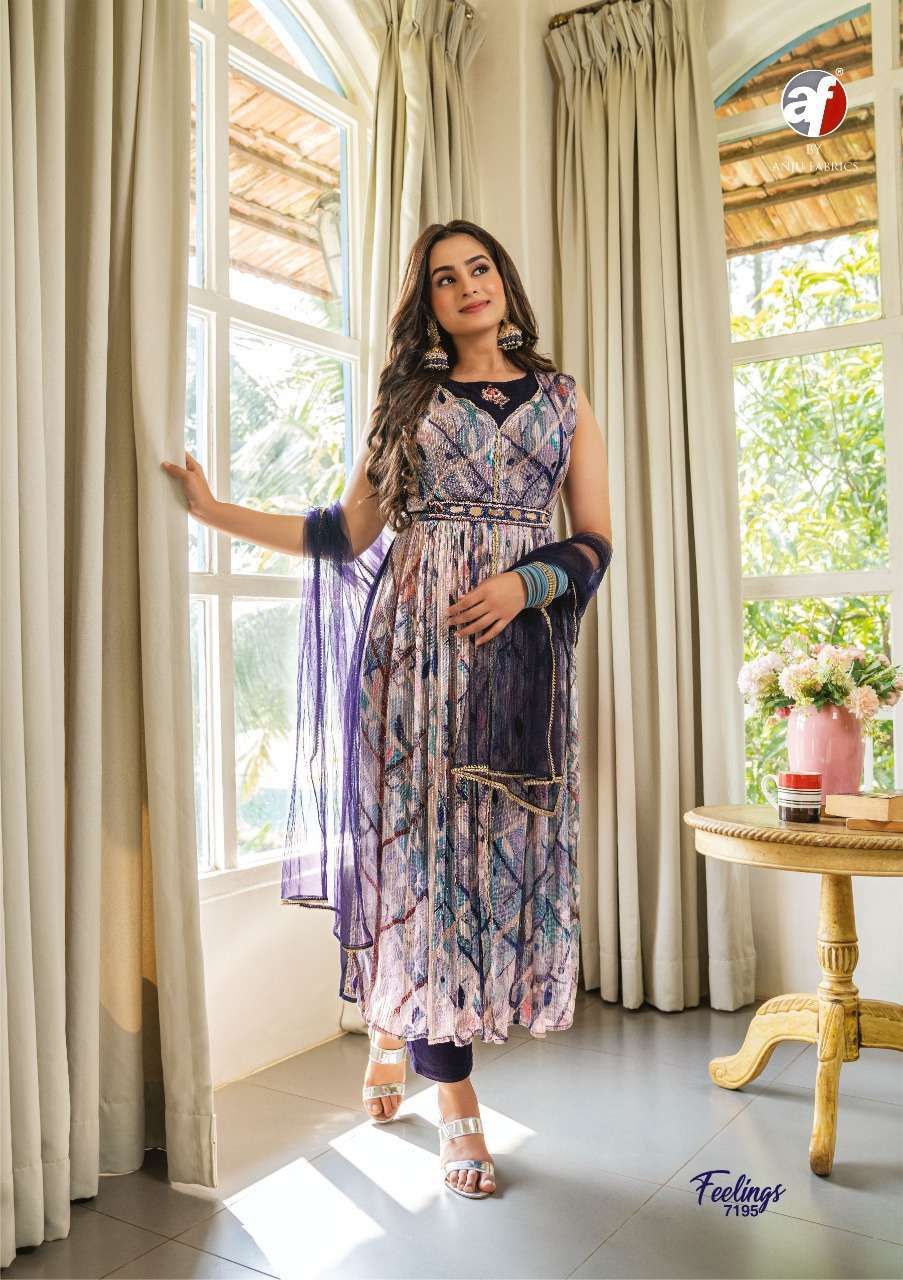 Feelings By Anju Fabrics 7191 To 7196 Series Festive Traditional Wear Collection Beautiful Stylish Fancy Colorful Party Wear & Occasional Wear Georgette Dresses At Wholesale Price