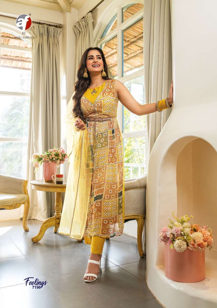 Feelings By Anju Fabrics 7191 To 7196 Series Festive Traditional Wear Collection Beautiful Stylish Fancy Colorful Party Wear & Occasional Wear Georgette Dresses At Wholesale Price