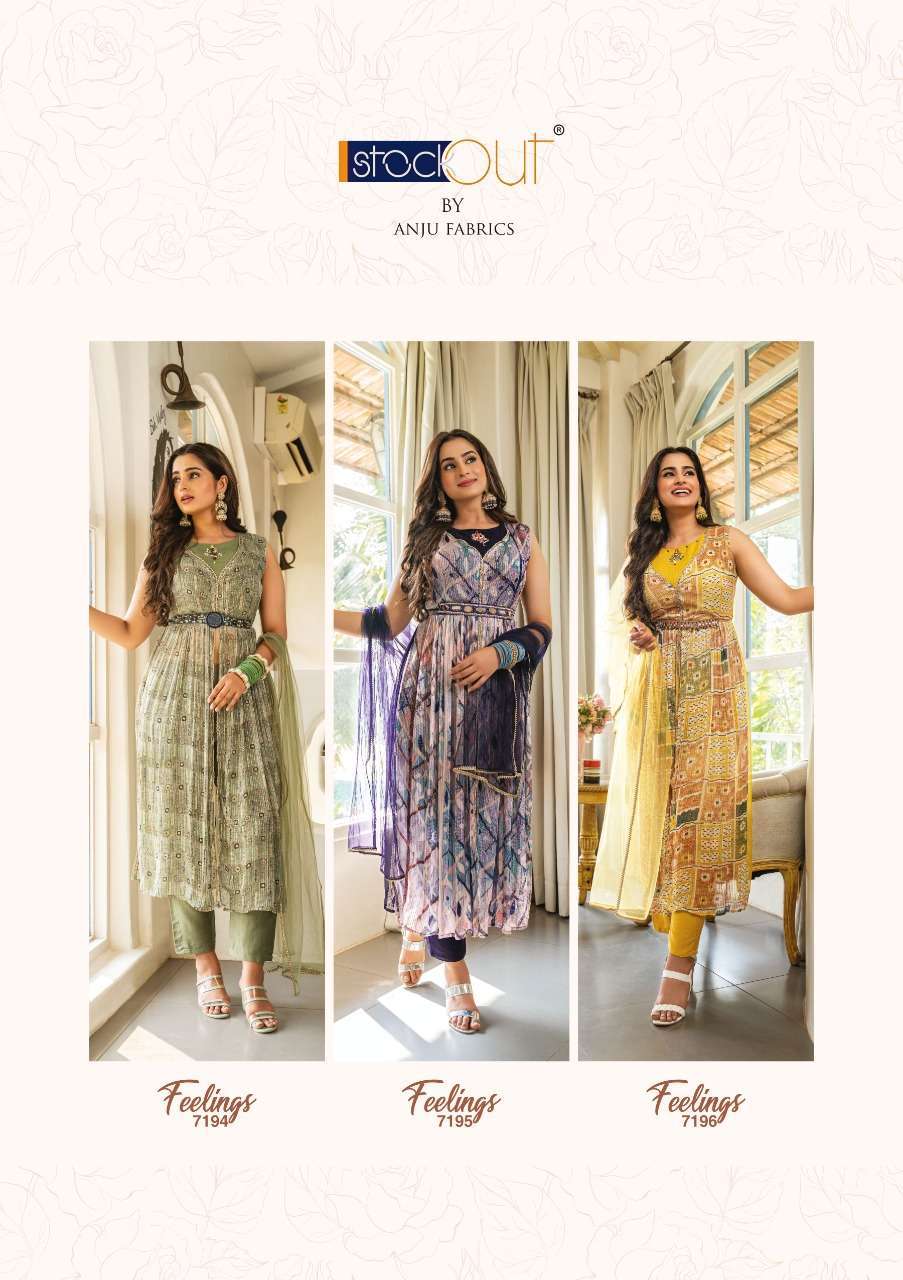 Feelings By Anju Fabrics 7191 To 7196 Series Festive Traditional Wear Collection Beautiful Stylish Fancy Colorful Party Wear & Occasional Wear Georgette Dresses At Wholesale Price