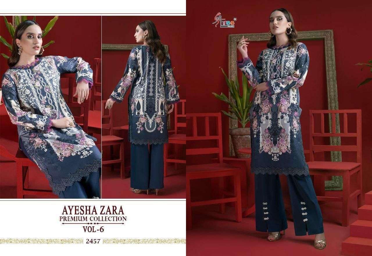 AYESHA ZARA PREMIUM COLLECTION VOL-6 BY SHREE FABS 2456 TO 2461 SERIES BEAUTIFUL PAKISTANI SUITS COLORFUL STYLISH FANCY CASUAL WEAR & ETHNIC WEAR COTTON EMBROIDERED DRESSES AT WHOLESALE PRICE