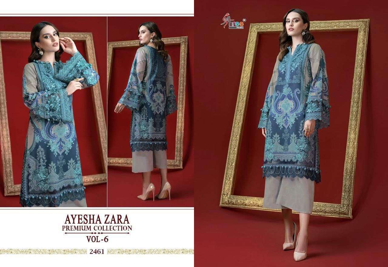 AYESHA ZARA PREMIUM COLLECTION VOL-6 BY SHREE FABS 2456 TO 2461 SERIES BEAUTIFUL PAKISTANI SUITS COLORFUL STYLISH FANCY CASUAL WEAR & ETHNIC WEAR COTTON EMBROIDERED DRESSES AT WHOLESALE PRICE