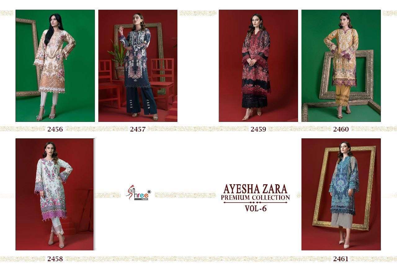 AYESHA ZARA PREMIUM COLLECTION VOL-6 BY SHREE FABS 2456 TO 2461 SERIES BEAUTIFUL PAKISTANI SUITS COLORFUL STYLISH FANCY CASUAL WEAR & ETHNIC WEAR COTTON EMBROIDERED DRESSES AT WHOLESALE PRICE