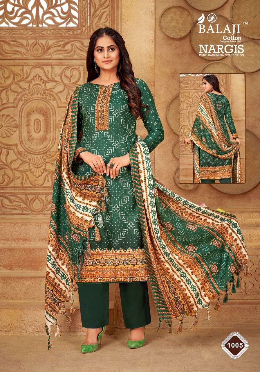 NARGIS BY BALAJI COTTON 1001 TO 1008 SERIES BEAUTIFUL SUITS COLORFUL STYLISH FANCY CASUAL WEAR & ETHNIC WEAR PURE PASHMINA DRESSES AT WHOLESALE PRICE