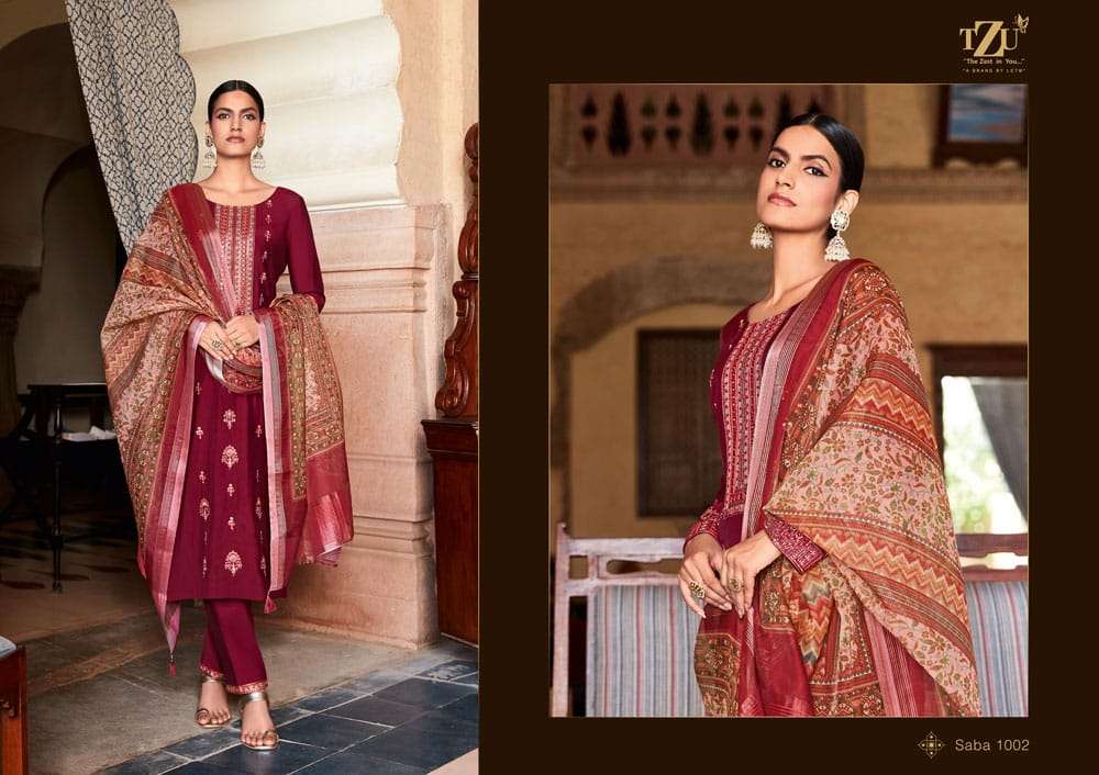 SABA BY TZU 1001 TO 1006 SERIES FESTIVE TRADITIONAL WEAR COLLECTION BEAUTIFUL STYLISH FANCY COLORFUL PARTY WEAR & OCCASIONAL WEAR SILK DRESSES AT WHOLESALE PRICE