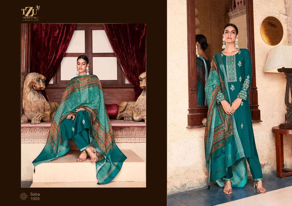 SABA BY TZU 1001 TO 1006 SERIES FESTIVE TRADITIONAL WEAR COLLECTION BEAUTIFUL STYLISH FANCY COLORFUL PARTY WEAR & OCCASIONAL WEAR SILK DRESSES AT WHOLESALE PRICE