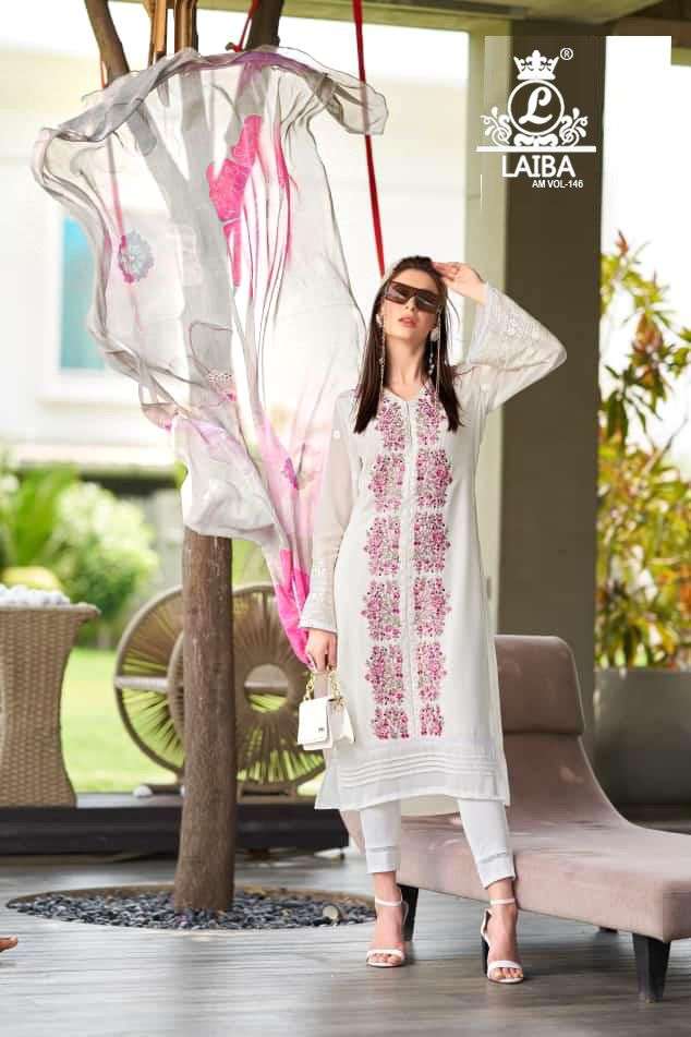 AM VOL-146 BY LAIBA 01 TO 03 SERIES DESIGNER PAKISTANI SUITS BEAUTIFUL FANCY COLORFUL STYLISH PARTY WEAR & OCCASIONAL WEAR PURE GEORGETTE DRESSES AT WHOLESALE PRICE