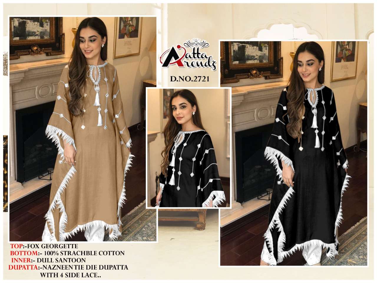 ATTA TRENDZ 2721 COLOURS BY ATTA TRENDZ 2721-A TO 2721-B SERIES DESIGNER PAKISTANI SUITS BEAUTIFUL FANCY COLORFUL STYLISH PARTY WEAR & OCCASIONAL WEAR FAUX GEORGETTE DRESSES AT WHOLESALE PRICE
