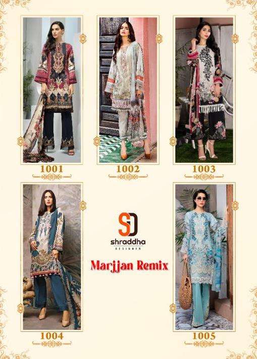 MARJJAN REMIX BY SHRADDHA DESIGNER 1001 TO 1005 SERIES BEAUTIFUL PAKISTANI SUITS COLORFUL STYLISH FANCY CASUAL WEAR & ETHNIC WEAR LAWN COTTON DRESSES AT WHOLESALE PRICE