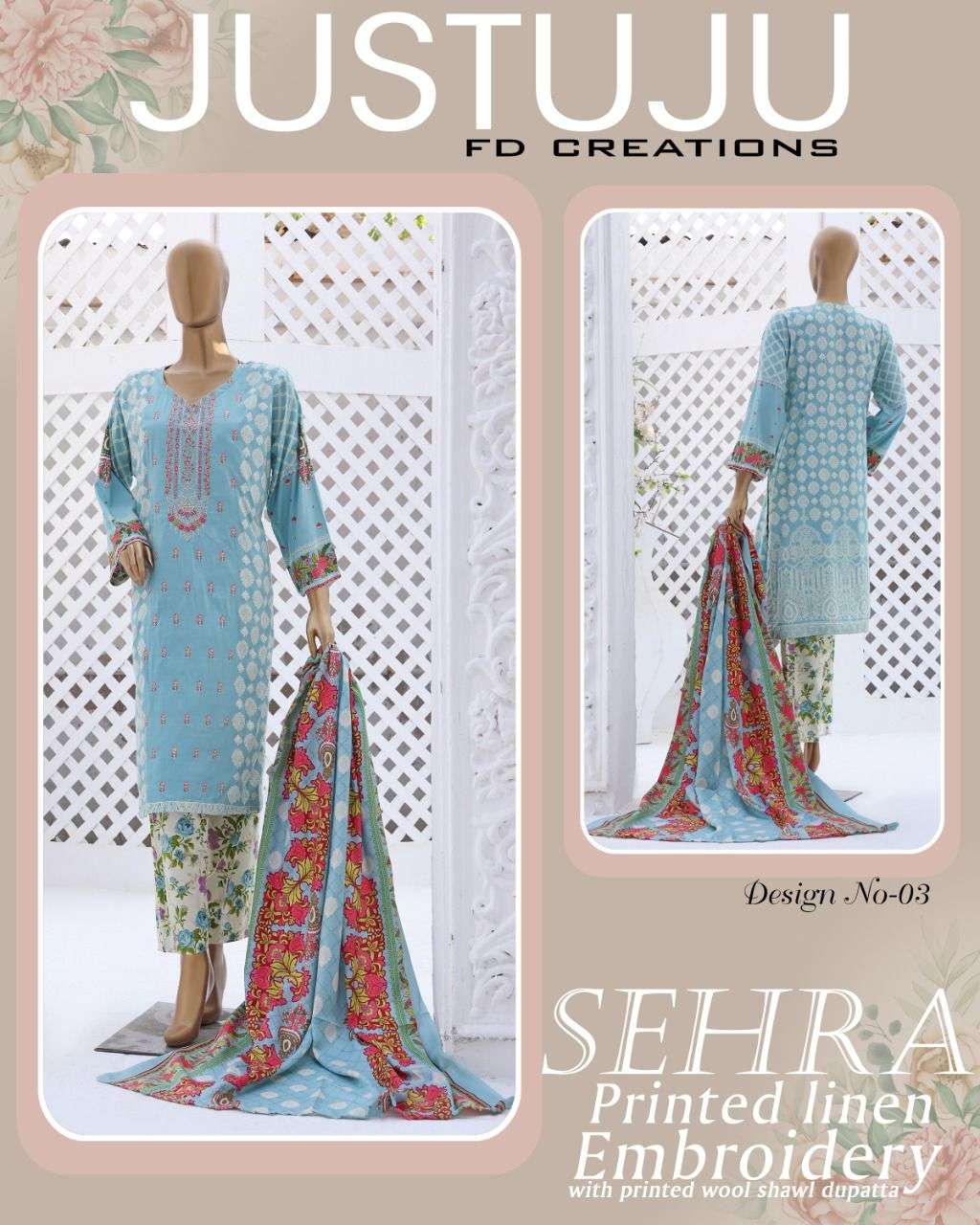 SEHRA WINTER BY FD CREATION 01 TO 12 SERIES BEAUTIFUL PAKISTANI SUITS COLORFUL STYLISH FANCY CASUAL WEAR & ETHNIC WEAR LINEN PRINT DRESSES AT WHOLESALE PRICE