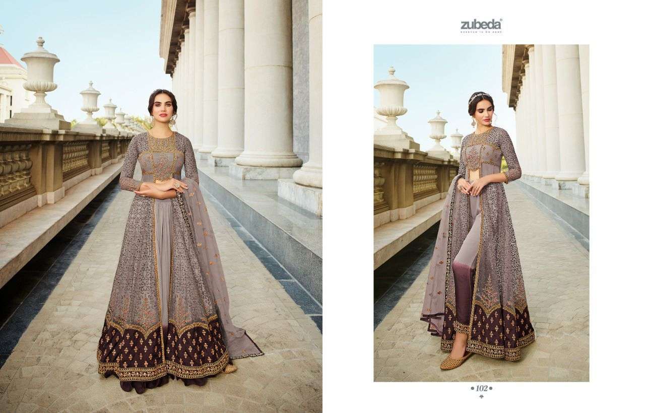 Prisha By Zubeda 101 To 103 Series Beautiful Anarkali Suits Stylish Colorful Fancy Casual Wear & Ethnic Wear Net Embroidered Dresses At Wholesale Price