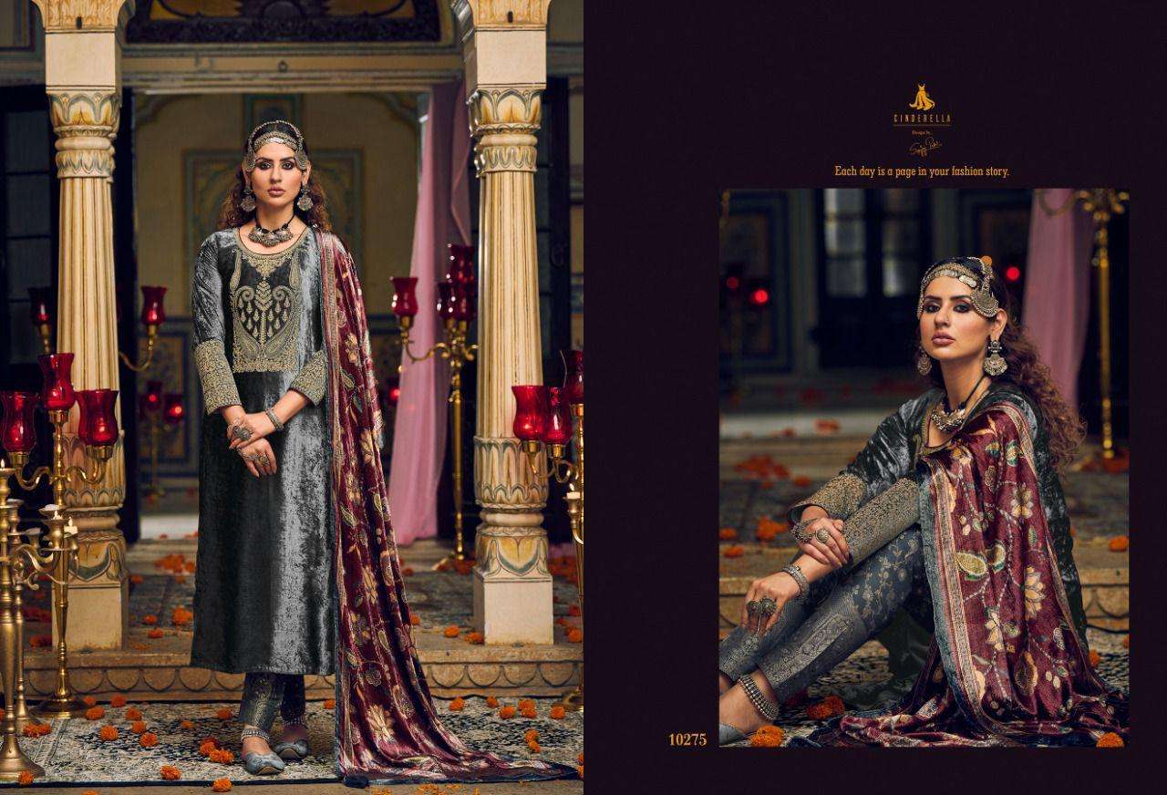 MAKHMALY QUEEN BY CINDERELLA 10269 TO 10276 SERIES BEAUTIFUL SUITS STYLISH COLORFUL FANCY CASUAL WEAR & ETHNIC WEAR PURE VISCOSE VELVET EMBROIDERED DRESSES AT WHOLESALE PRICE