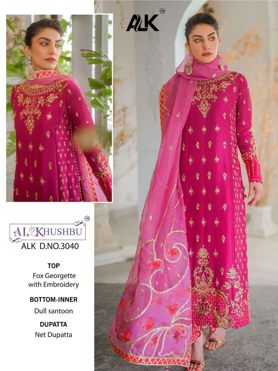 AL KHUSHBU HIT DESIGN 3040 BY AL KHUSHBU PAKISTANI SUITS BEAUTIFUL FANCY COLORFUL STYLISH PARTY WEAR & OCCASIONAL WEAR FAUX GEORGETTE EMBROIDERY DRESSES AT WHOLESALE PRICE