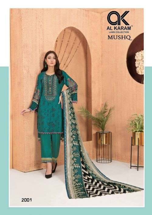 AL-KARAM VOL-02 BY MUSHQ KARACHI COTTON PAKISTANI SUITS BEAUTIFUL FANCY COLORFUL STYLISH PARTY WEAR & OCCASIONAL WEAR EMBROIDERED DRESSES AT WHOLESALE PRICE