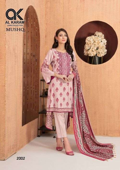 AL-KARAM VOL-02 BY MUSHQ KARACHI COTTON PAKISTANI SUITS BEAUTIFUL FANCY COLORFUL STYLISH PARTY WEAR & OCCASIONAL WEAR EMBROIDERED DRESSES AT WHOLESALE PRICE