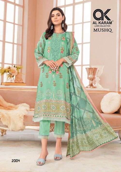 AL-KARAM VOL-02 BY MUSHQ KARACHI COTTON PAKISTANI SUITS BEAUTIFUL FANCY COLORFUL STYLISH PARTY WEAR & OCCASIONAL WEAR EMBROIDERED DRESSES AT WHOLESALE PRICE