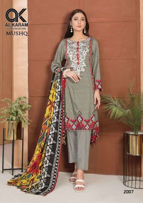 AL-KARAM VOL-02 BY MUSHQ KARACHI COTTON PAKISTANI SUITS BEAUTIFUL FANCY COLORFUL STYLISH PARTY WEAR & OCCASIONAL WEAR EMBROIDERED DRESSES AT WHOLESALE PRICE