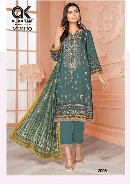 AL-KARAM VOL-02 BY MUSHQ KARACHI COTTON PAKISTANI SUITS BEAUTIFUL FANCY COLORFUL STYLISH PARTY WEAR & OCCASIONAL WEAR EMBROIDERED DRESSES AT WHOLESALE PRICE