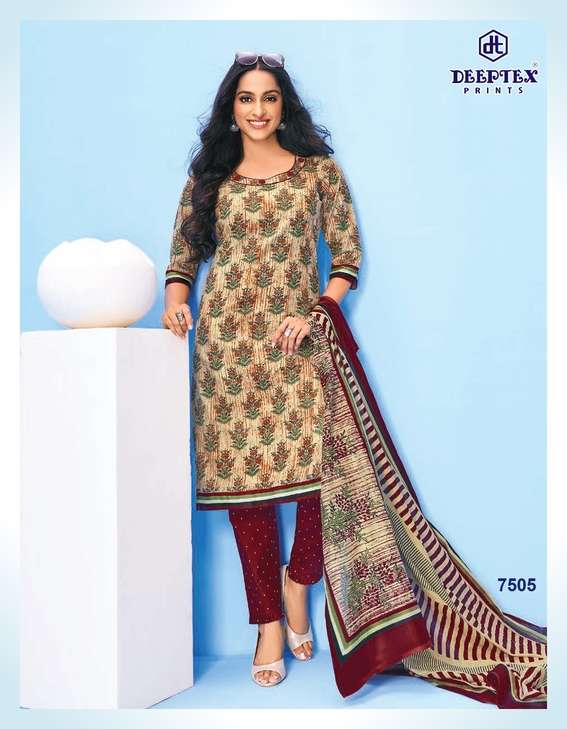 MISS INDIA VOL-75 BY DEEPTEX 7501 TO 7526 SERIES BEAUTIFUL SUITS COLORFUL STYLISH FANCY CASUAL WEAR & ETHNIC WEAR HEAVY COTTON PRINT DRESSES AT WHOLESALE PRICE
