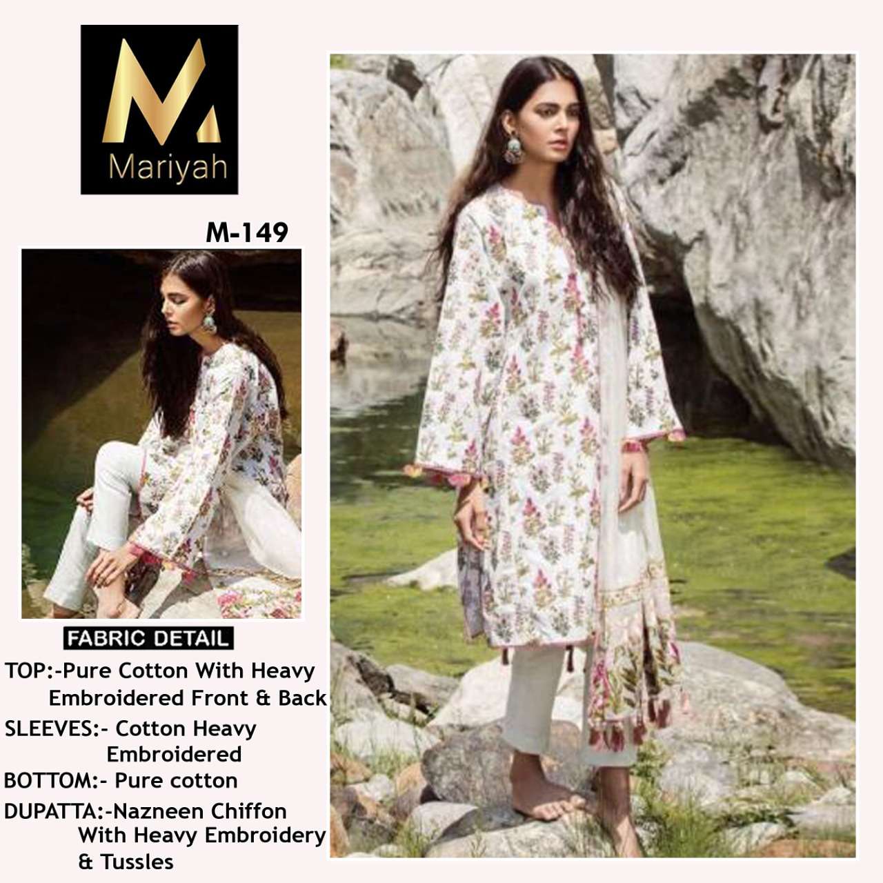 MARIYAH HIT DESIGN M-149 BY MARIYAH BEAUTIFUL PAKISTANI SUITS COLORFUL STYLISH FANCY CASUAL WEAR & ETHNIC WEAR PURE COTTON WITH EMBROIDERED DRESSES AT WHOLESALE PRICE