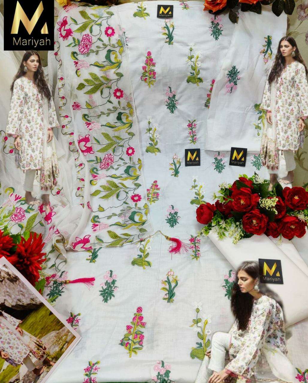 MARIYAH HIT DESIGN M-149 BY MARIYAH BEAUTIFUL PAKISTANI SUITS COLORFUL STYLISH FANCY CASUAL WEAR & ETHNIC WEAR PURE COTTON WITH EMBROIDERED DRESSES AT WHOLESALE PRICE