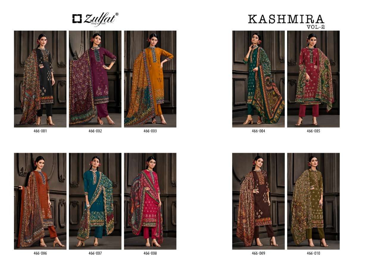 Kashmira Vol-2 By Zulfat 466-001 To 466-010 Series Beautiful Suits Colorful Stylish Fancy Casual Wear & Ethnic Wear Pure Pashmina Dresses At Wholesale Price