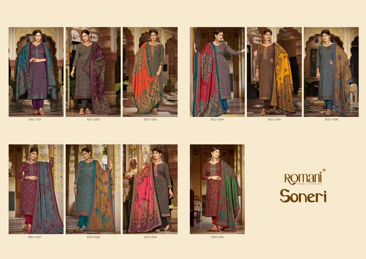 Soneri By Romani 1057-001 To 1057-010 Series Beautiful Festive Suits Colorful Stylish Fancy Casual Wear & Ethnic Wear Premium Pashmina With Work Dresses At Wholesale Price