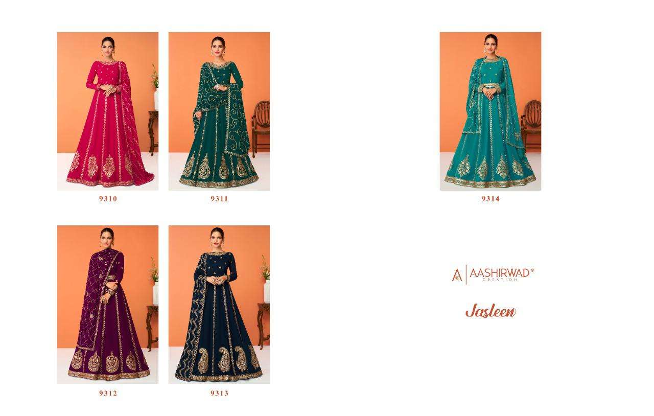 Jasleen By Aashirwad Creation 9310 To 9314 Series Beautiful Suits Colorful Stylish Fancy Casual Wear & Ethnic Wear Real Georgette Dresses At Wholesale Price