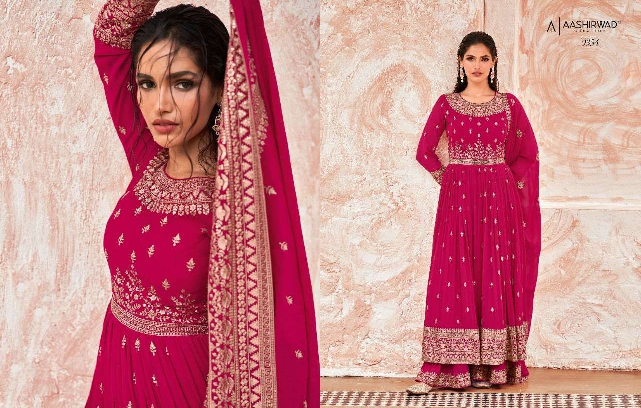 Taashi By Aashirwad Creation 9353 To 9357 Series Designer Collection Beautiful Stylish Colorful Fancy Party Wear & Occasional Wear Real Georgette Dresses At Wholesale Price