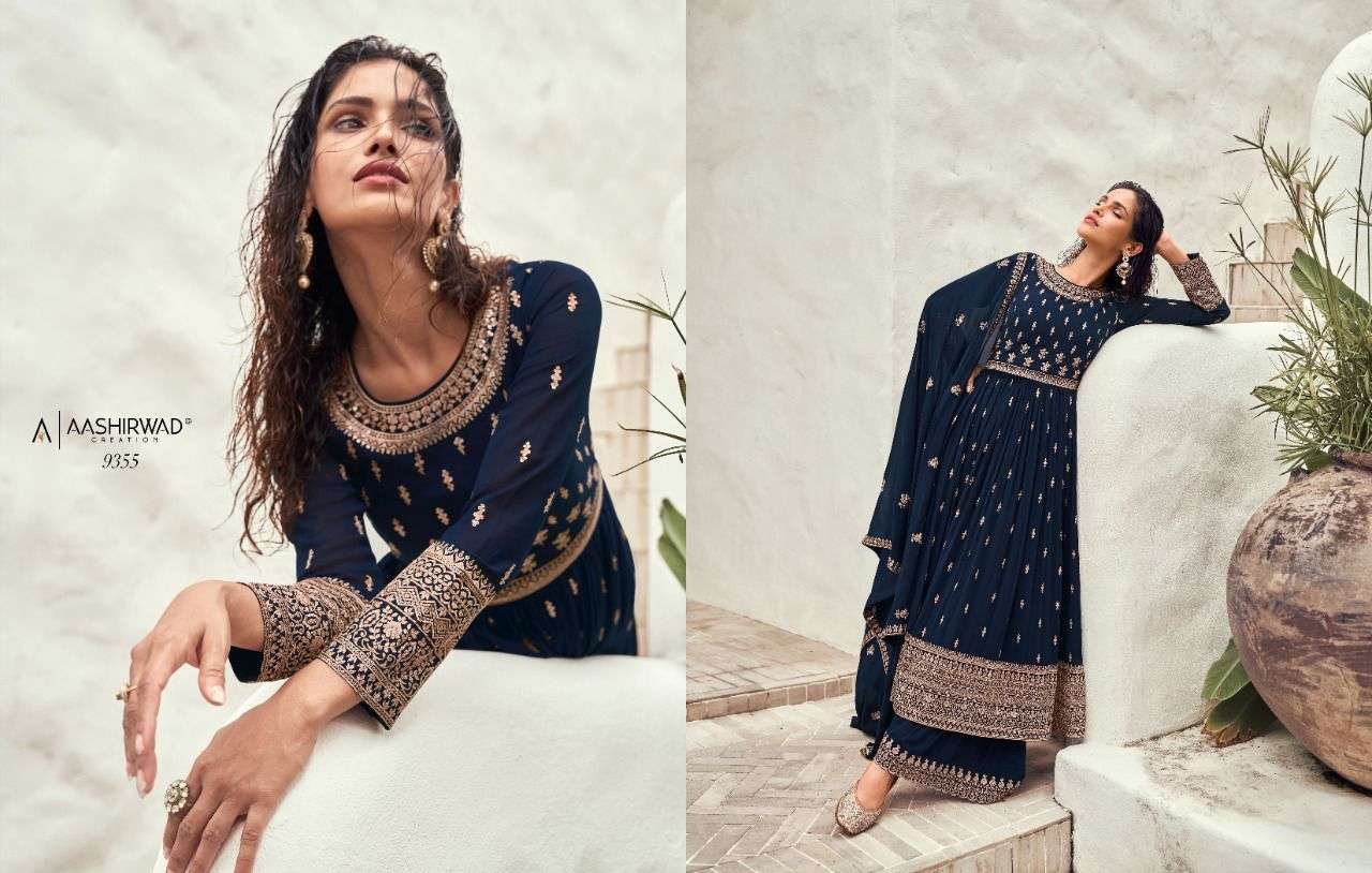 Taashi By Aashirwad Creation 9353 To 9357 Series Designer Collection Beautiful Stylish Colorful Fancy Party Wear & Occasional Wear Real Georgette Dresses At Wholesale Price