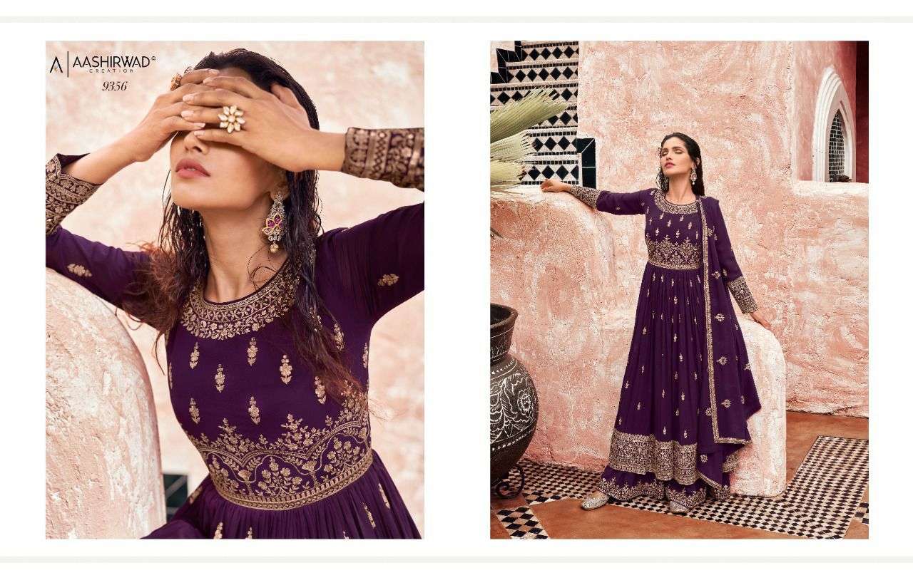 Taashi By Aashirwad Creation 9353 To 9357 Series Designer Collection Beautiful Stylish Colorful Fancy Party Wear & Occasional Wear Real Georgette Dresses At Wholesale Price