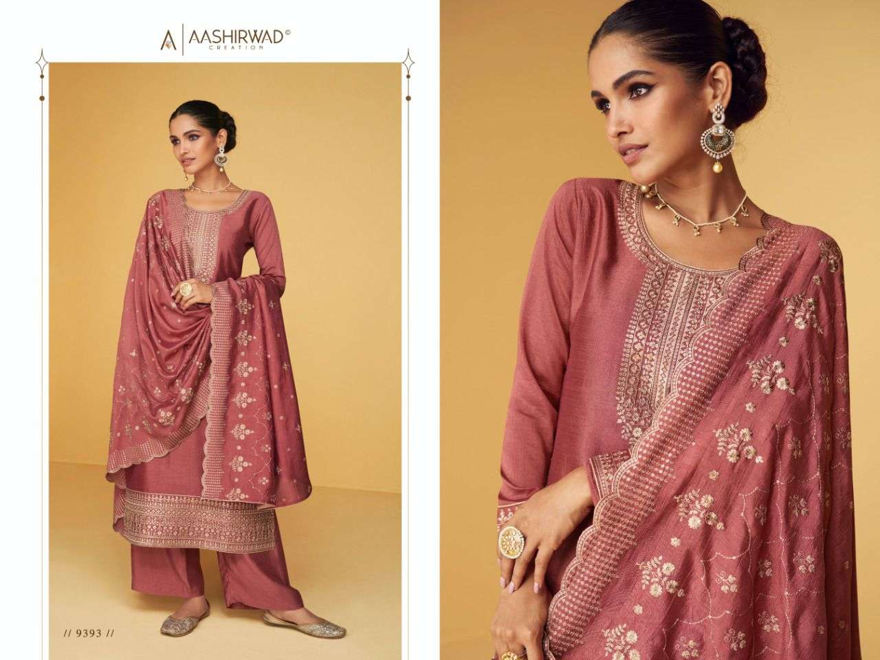 Apsara By Aashirwad Creation 9388 To 9393 Series Beautiful Stylish Fancy Colorful Casual Wear & Ethnic Wear & Ready To Wear Pure Silk Santoon Dresses At Wholesale Price