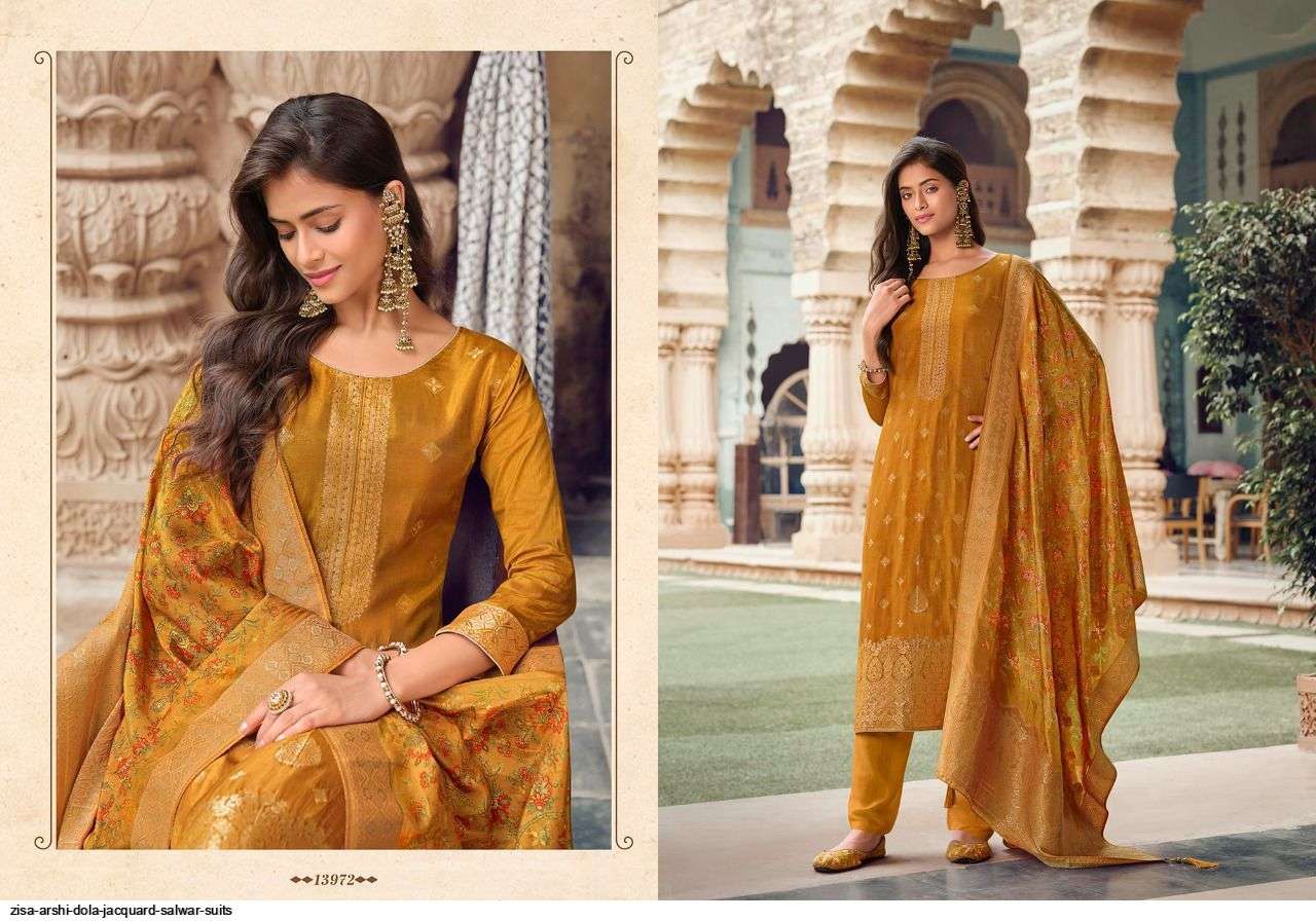 ARSHI BY ZISA 13971 TO 13976 SERIES BEAUTIFUL SUITS COLORFUL STYLISH FANCY CASUAL WEAR & ETHNIC WEAR DOLA JACQUARD DRESSES AT WHOLESALE PRICE