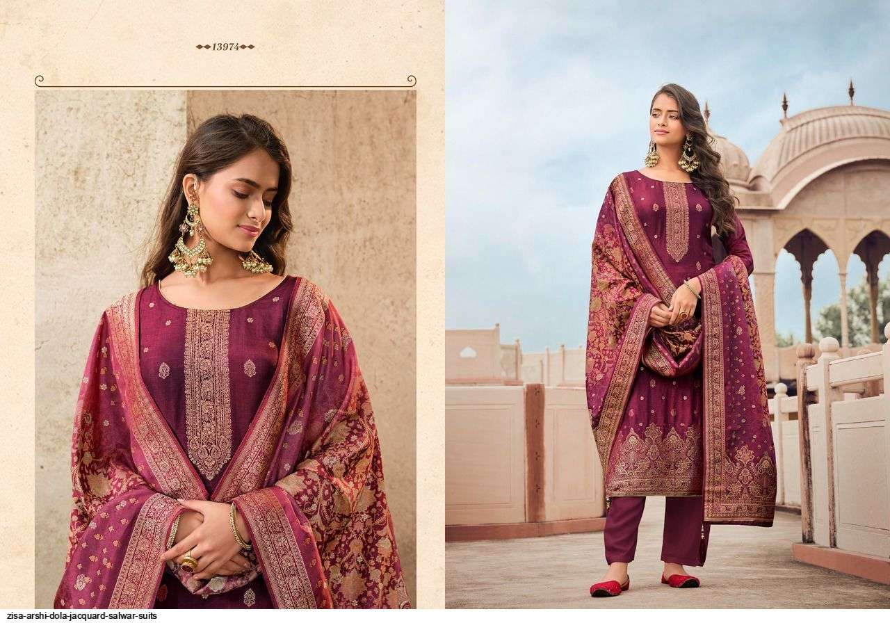 ARSHI BY ZISA 13971 TO 13976 SERIES BEAUTIFUL SUITS COLORFUL STYLISH FANCY CASUAL WEAR & ETHNIC WEAR DOLA JACQUARD DRESSES AT WHOLESALE PRICE